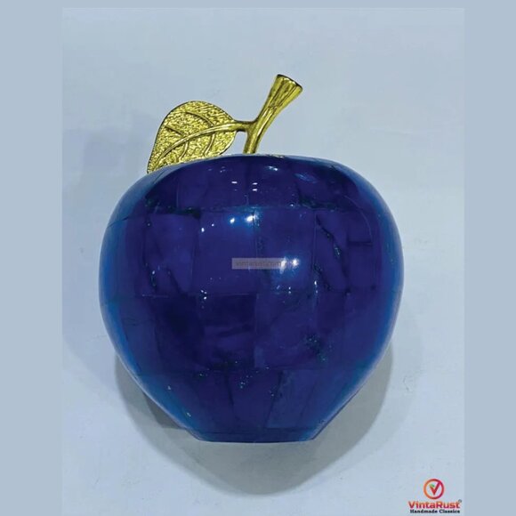 Lapis Lazuli Apple Ornament: Handmade Blue Stone Figurine